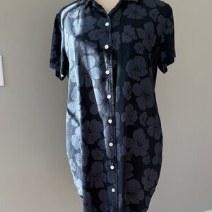 Floral Button-Front Black Mini Dress